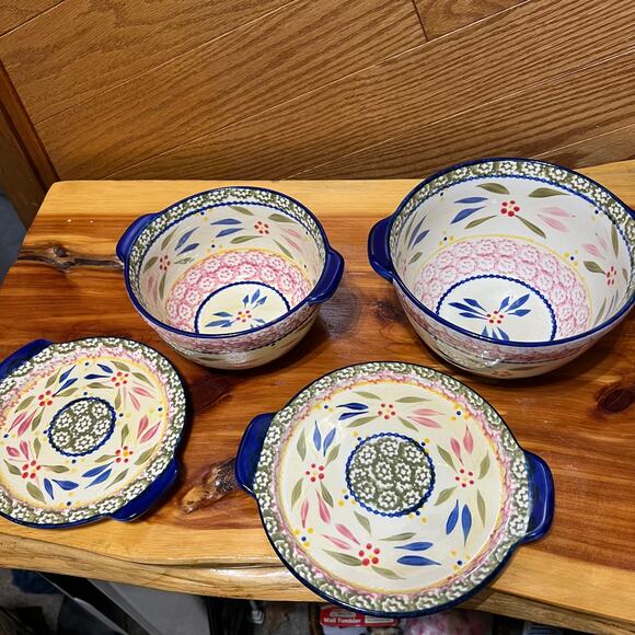 Temp-tations Old World Ceramic Bakeware Nesting Bowls W Lids 1 & 1.5 QT Set - Picture 5 of 9